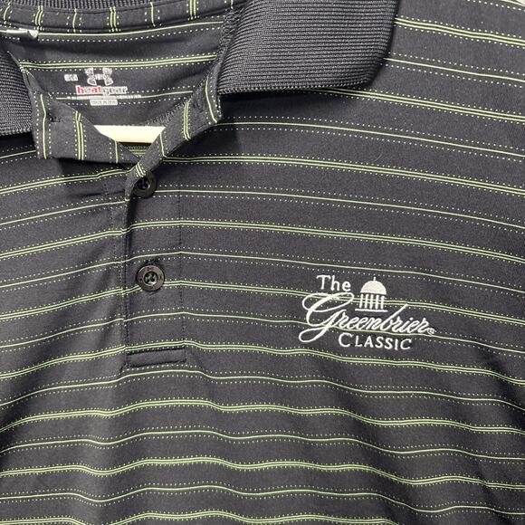 Under Armour Heatgear Polo Shirt Mens SM Greenbrier Classic Black Green Striped - Picture 2 of 9